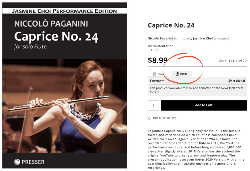 Choi Paganini Caprice on iPad and product page screenshot